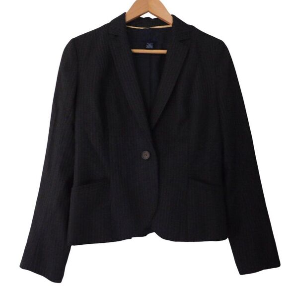 J Crew Womens Super 120s 100% Wool  Button Blazer Jacket Size 4 Gray Pinstripe - Picture 1 of 8